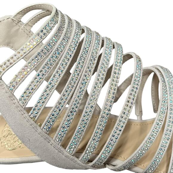 Vince Camuto Kipper Heels 8M True Sand Suede Embellished Strappy Heels Showgirl - Picture 14 of 16